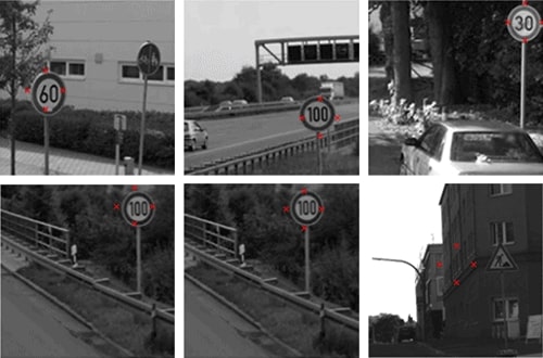 Convolutional network distinguished key points on road signs